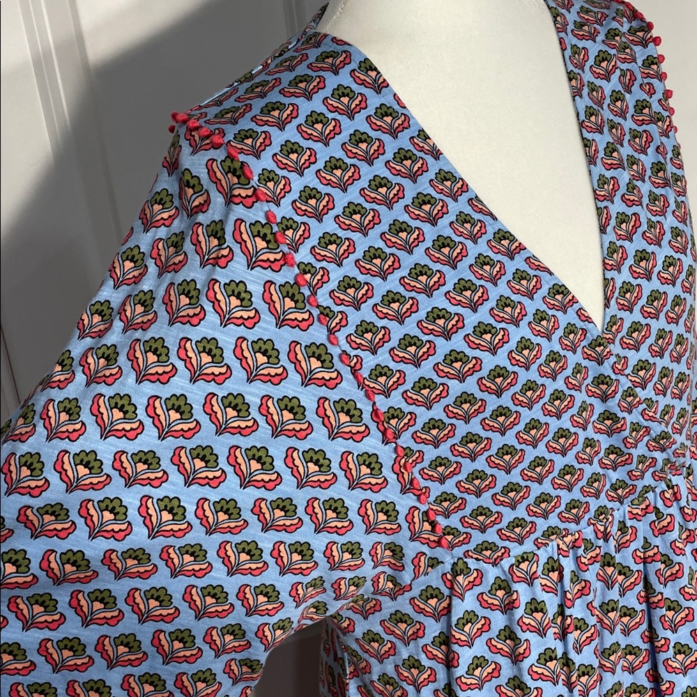 Boden Anita Jersey Midi Dress Size 10 Dusty Blue Oriental Meadow V Neck - Picture 7 of 16